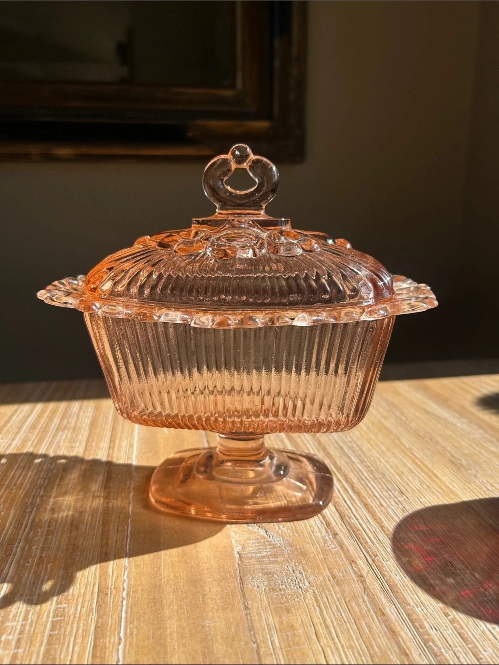 Vintage Indiana Pink Lace Edge Glass Pedestal Candy Dish